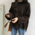 Hàn Quốc chic mùa thu và mùa đông mới retro hoang dã dày dày rắn tròn cổ áo thun dài tay đan áo len nữ áo len nữ cổ cao Áo len