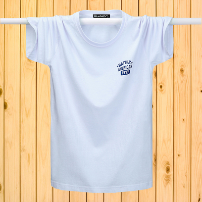 Mùa hè thanh niên ngắn tay t-shirt nam cotton vòng cổ lỏng thể thao cộng với phân bón XL phần mỏng chất béo nửa tay áo Cực lớn