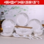 18 cái Jingdezhen gốm món ăn đặt bát gạo canh bát noodle bát bát gạo món ăn nhà sáng tạo bộ đồ ăn lò vi sóng bộ chén đĩa đẹp