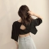 Máy tim Học sinh hàng đầu Hàn Quốc thắt lưng mùa hè eo phụ nữ gợi cảm rò rỉ rốn làm đẹp lưng áo thun ngắn tay - Áo phông Áo phông