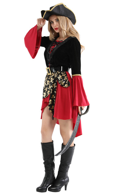 18 Adult Pirate SuitsCOS Halloween bar stage party party adult children female Caribbean a pirate boat longuette Dress up clothing