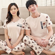 Bộ đồ ngủ nữ mùa hè đô thị Hàn Quốc Cotton tay ngắn Quần dễ thương mỏng nam dễ thương Bộ đôi