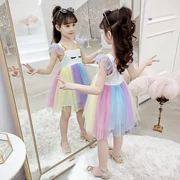 Cô gái mùa hè váy công chúa học sinh quần áo trẻ em lớn quần áo bé gái bánh cầu vồng - Khác