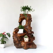 Root khắc khung phòng khách gỗ rắn nghệ thuật tự nhiên gốc cây trong nhà bonsai nhiều lớp long não gỗ trang trí sàn kệ - Các món ăn khao khát gốc