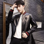 Xuân-thu 2019 phiên bản Hàn Quốc mới của quần áo tự chế xe máy pu leather jacket nam thanh niên đẹp trai áo khoác nam - Polo