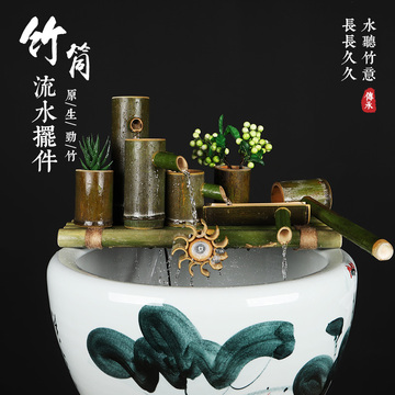 【天猫】 鱼缸过滤器竹流水摆件大石缸石槽流水器竹排装饰自制循环水