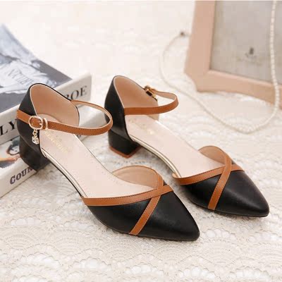 韩版包头凉鞋女2021新款女鞋粗跟中跟女凉鞋时尚百搭尖头单鞋女士