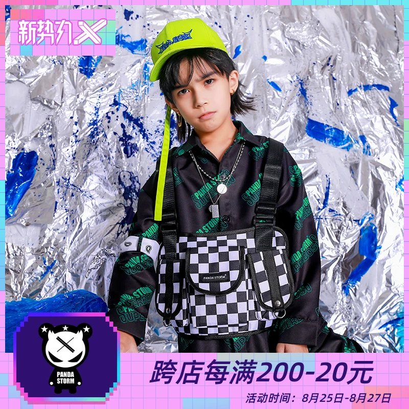 Panda Storm chính thức của cậu bé thủy triều thương hiệu in áo sơ mi dài tay phù hợp với hip-hop lỏng lẻo trang phục hip-hop cô gái thủy triều - Trang phục