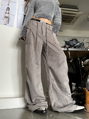 taobao agent CCUP SAPCE autumn and winter new trousers 2023 American street suede straight pants leisure pants female