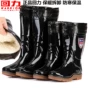Kéo lại đôi giày đi mưa ấm áp bảo hiểm lao động mùa đông ủng đi mưa trong ống cao giày lười nam chống nước