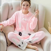 Mùa đông phiên bản Hàn Quốc của các cô gái có thể mặc đồ ngủ nhung ấm áp đệm nhung nữ dễ thương hoạt hình flannel dịch vụ nhà - Pyjama