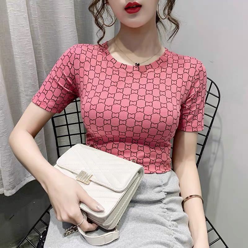 韩国站 纯棉t恤女2020新款修身短袖ins潮时尚网红夏季女装上衣