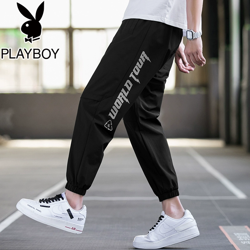 Playboy thương hiệu quần lụa băng hè mùa hè nam mỏng 9 điểm all-match quần dài xu hướng Hàn Quốc lỏng lẻo - Crop Jeans