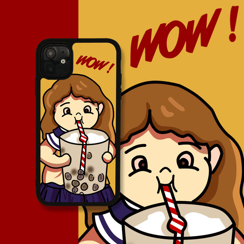 不熬夜的iphone7plus艺术生xsmas适用苹果11珍珠奶茶手机壳网红