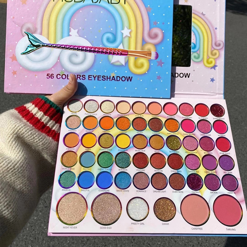 Rainbow 56 Color PlateBright color Eyeshadow Compact full set No halo pearl light Flash powder Blush modify one's face through surgery one 56 Eye shadow stage makeup student female