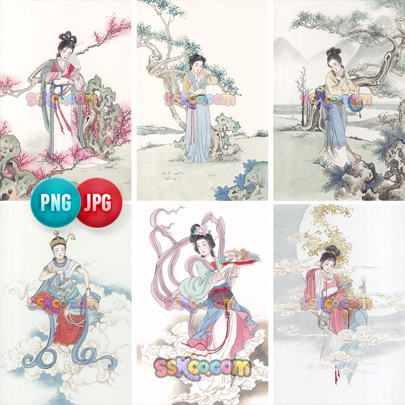 中国古代四大美人嫦娥奔月图片插画插图PNG免扣装饰背景PPT素材