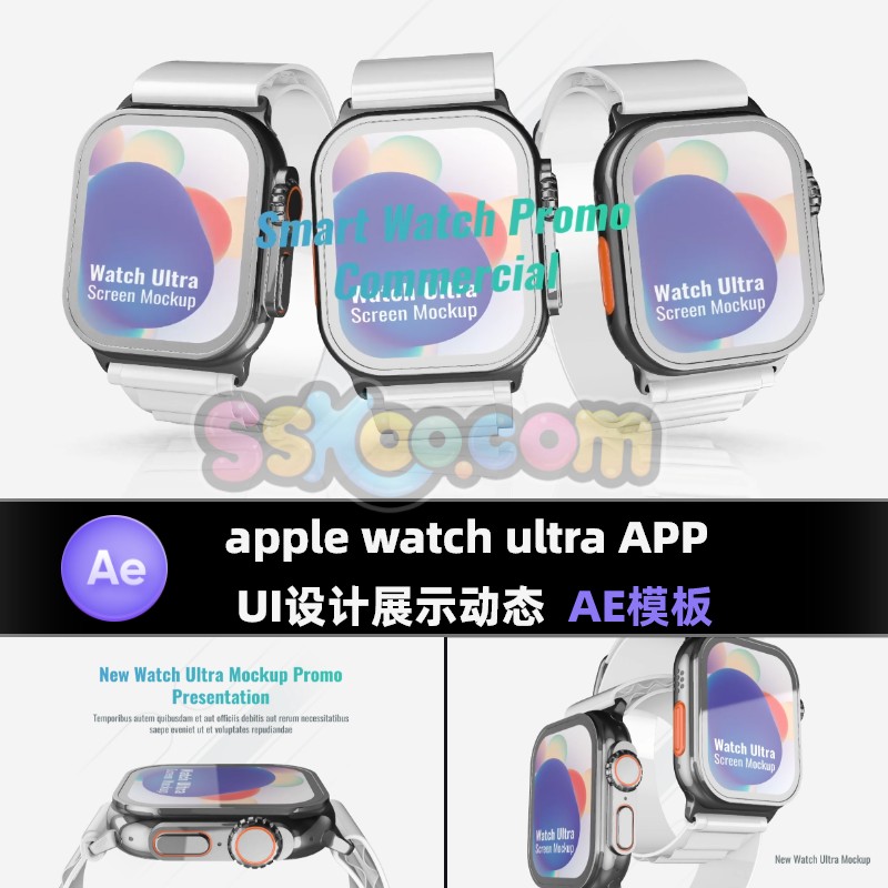 apple watch ultra APP UI  苹果智能手表设计展示动态动效AE模版