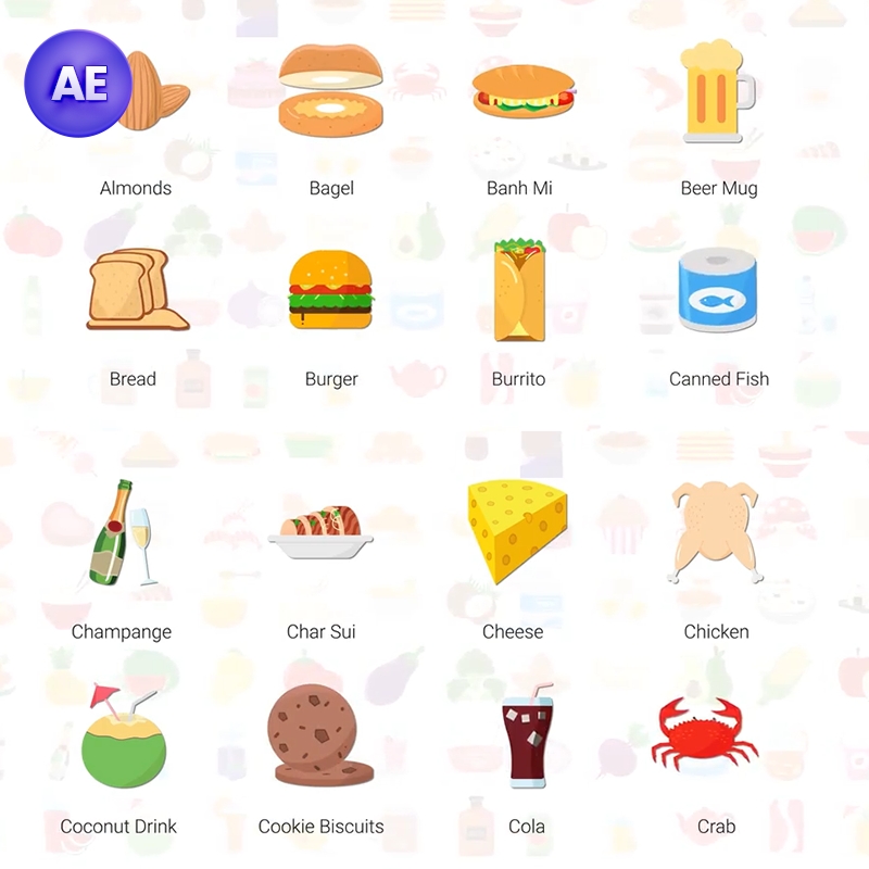 美食饮料餐饮图标icon视频制作ae App设计展示合成模板素材