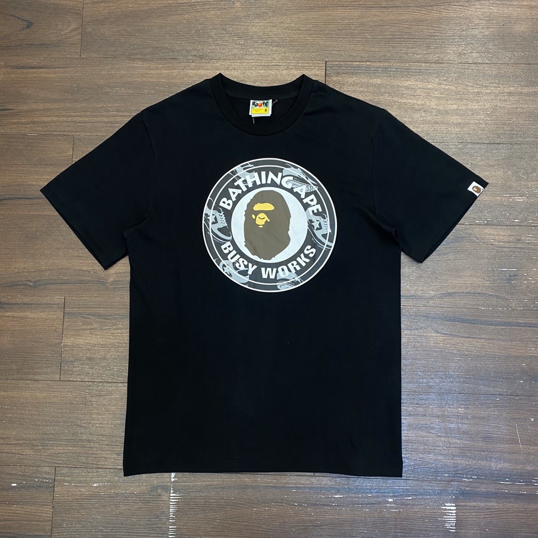 X189 BlackChaopai BAPE jointly BW Cooperation Fund ring classic Ape head printing Men's and women's money pure cotton easy Short sleeve T-shirt