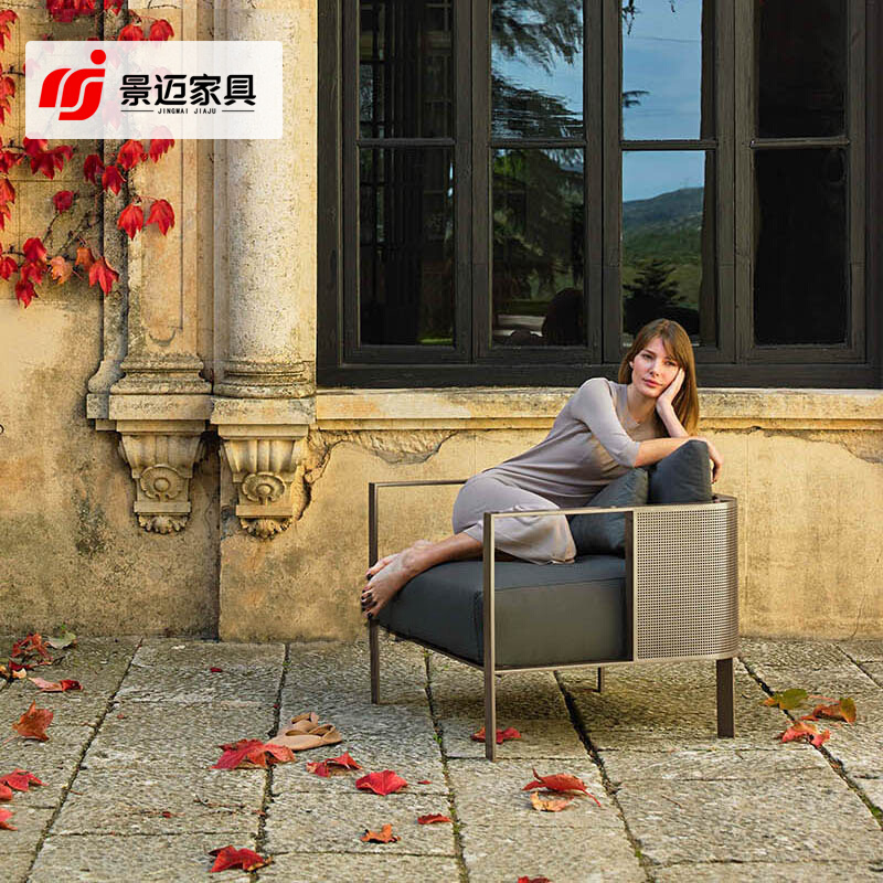 Ghế sofa giải trí ngoài trời kiểu Bắc Âu bằng thép không gỉ đơn giản cao cấp khách sạn lễ tân bàn ghế kết hợp nội thất đá phiến