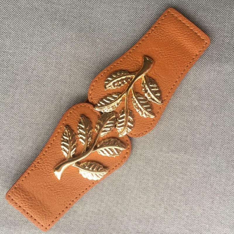 Leaves Brown (About 5Cm)Lose money impulse Loose and tight belt Women Tightness elastic force Width Waistband female Dress Fine black belt