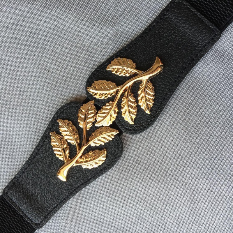Leaves Black (About 5Cm)Lose money impulse Loose and tight belt Women Tightness elastic force Width Waistband female Dress Fine black belt