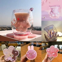 Cute Sakura Cat Paw Claw Cup Floral Cherry Double Layer Glas