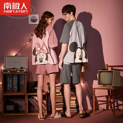 南极人情侣睡衣2021新款纯棉薄款家居服夏全棉男睡衣情侣套装