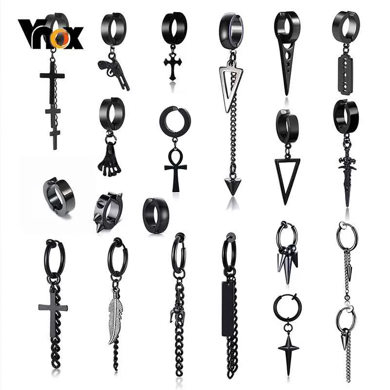 Серьги-клипсы Vnox в стиле панк для мужчин и женщин, черная нержавеющая сталь