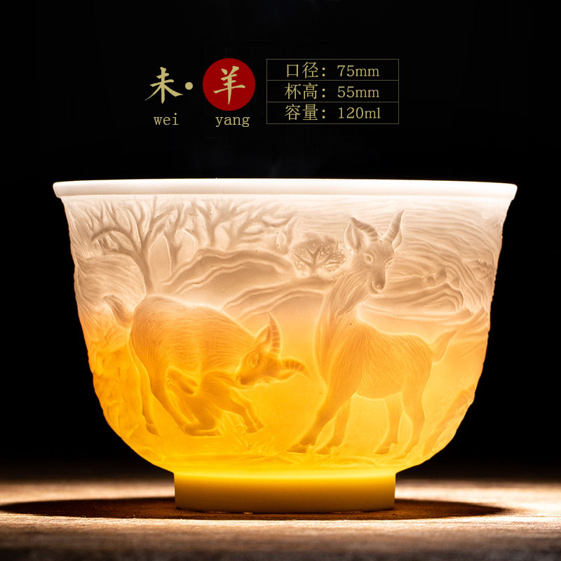 Zodiac Cup - SheepDiscipline Poetic philosophy high-end Zodiac cup Jingdezhen carving Jianzhan man teacup Master's Cup Kung Fu Tea Single cup Tea cup