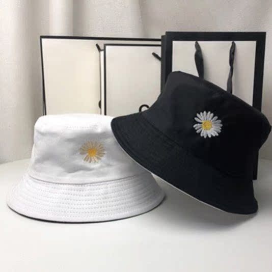 Double Sided (Daisy Black White) - B32Double sided wear Hat female Women's hat two-sided Embroidery Versatile Basin cap Fisherman hat men and women lovely student Korean version