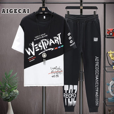 夏季短袖t恤套装男士潮牌2021新款潮流男装一套帅气夏装