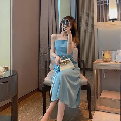 连衣裙女2021夏季新款百搭中长款小个子打底小众设计感内搭吊带裙