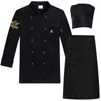 Длинные рукавы [черный] + черный фартук + черная хлопковая шляпа