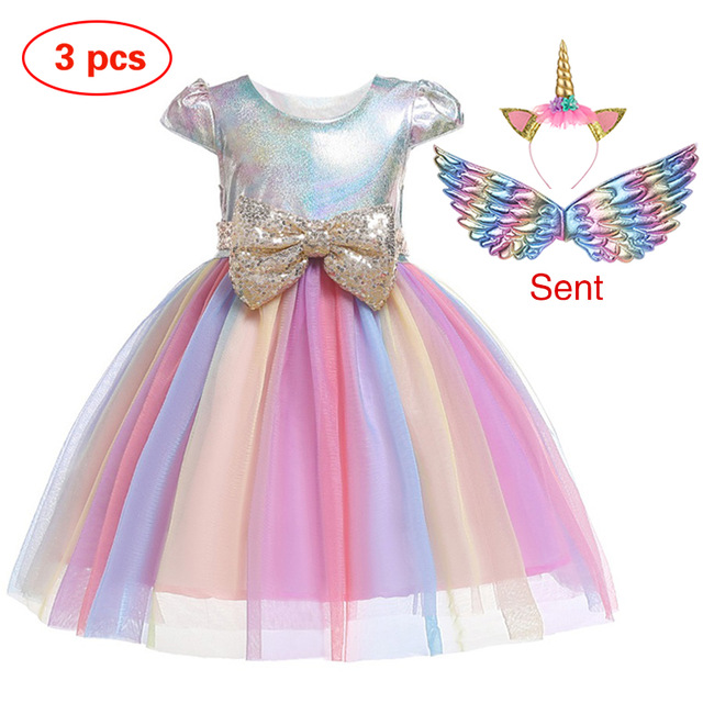 As&picturecostume Christmas Girl Rainbow Unicorn Dress Kids Birthday
