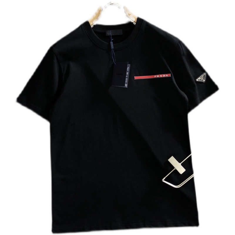 Black2021 Europe Chaopai P family fashion new pattern Szpradag triangle Red label Crew neck Short sleeve pure cotton T-shirt male