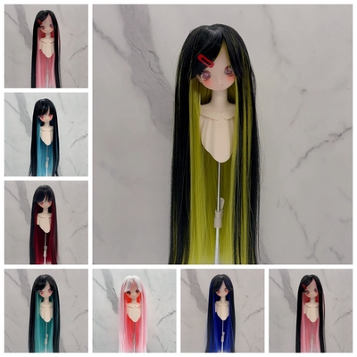 taobao agent Long show BJD4 dual -color color wig bangs long straight hair