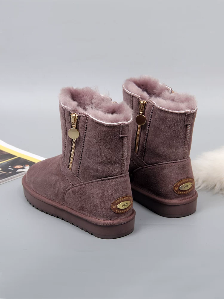 Зимние UGG с молнией, кожаные нескользящие тёплые ботинки средней длины