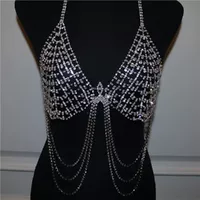 Fashion Shiny Rhinestone Bikini Mesh Body Chain Bra Jewelry