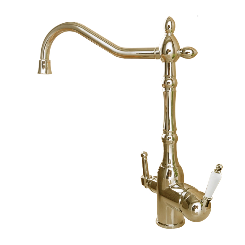 GoldenButterfly pottery new pattern Retro Rotatable two-in-one Pure copper kitchen water purification Faucet double Inlet and outlet water Double handle switch All copper