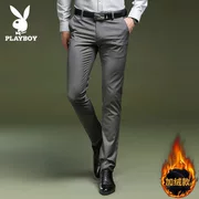 Playboy quần âu nam mùa thu đông cộng với nhung Slim nam kinh doanh Quần tây chân thẳng họa tiết kẻ sọc