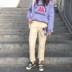 Mùa xuân mới của phụ nữ Hàn Quốc phiên bản của các trường cao đẳng gió không thường xuyên cao eo lỏng quần âu hoang dã rộng chân chín điểm jeans Quần jean