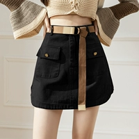 Осенняя ретро джинсовая юбка, универсальное защитное белье, мини-юбка, в американском стиле, по фигуре, с акцентом на бедрах