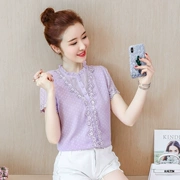 Mùa hè 2019 mới của phụ nữ phiên bản Hàn Quốc của áo sơ mi nấm cổ áo sơ mi ren tay ngắn - Áo sơ mi chiffon ren