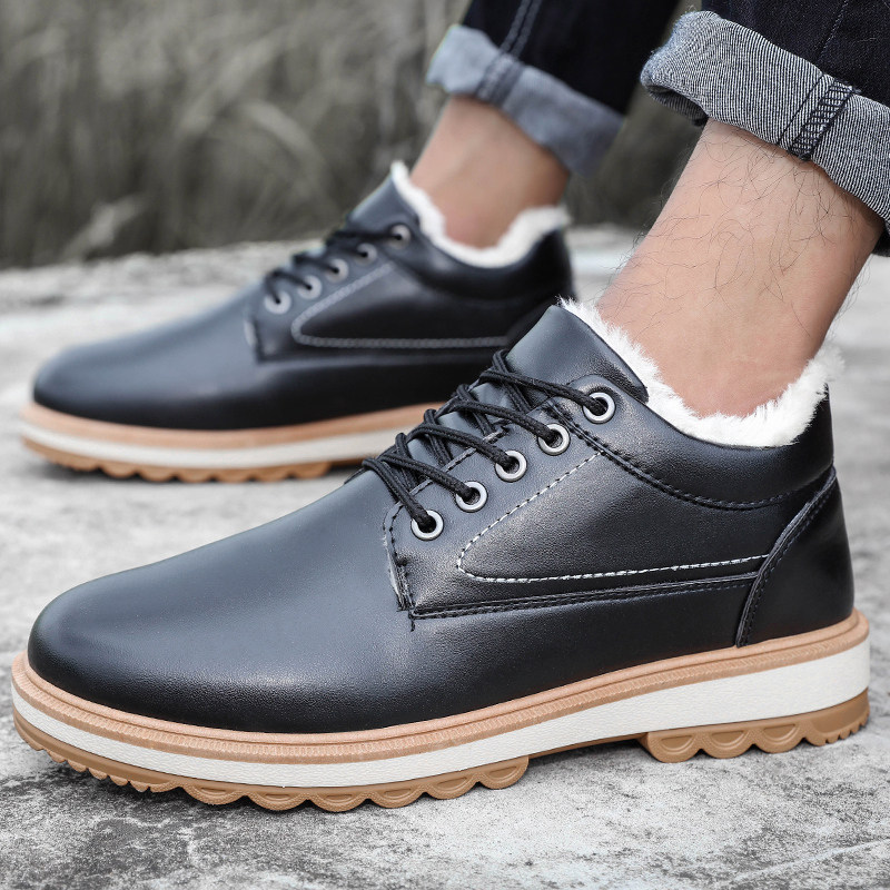冬季男士加绒皮鞋英伦保暖棉鞋休闲加厚时尚潮流工装男鞋kf544p40