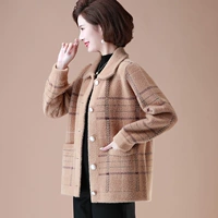 Осенний бархатный топ для матери, осеннее демисезонное шерстяное пальто, для среднего возраста, в западном стиле, 40 лет, увеличенная толщина
