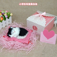 Маленькая __ Порошковая ткань черная белая блок спящая кошка -с подарочной коробкой с подарочной коробкой