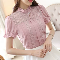 Áo sơ mi voan ngắn tay 2019 hè mới size lớn áo sơ mi ren nữ rộng nhỏ sơ mi Hàn Quốc - Áo sơ mi chiffon ren mẫu áo sơ mi đẹp