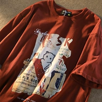 Ретро футболка с коротким рукавом, хлопковый брендовый топ в стиле хип-хоп, парная одежда для влюбленных, в американском стиле, с медвежатами