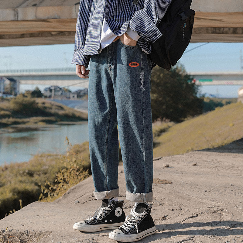 American retro washed jeans and long pants, a trendy women's brand loose straight-leg casual wide-leg small-leg pants